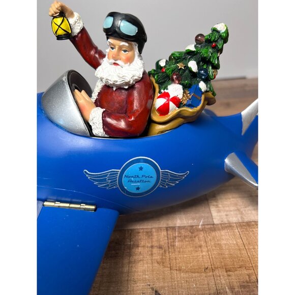 Roman 11.5" Musical Santa Christmas Figure in Blue Plane Rotating Propeller - Picture 2 of 9